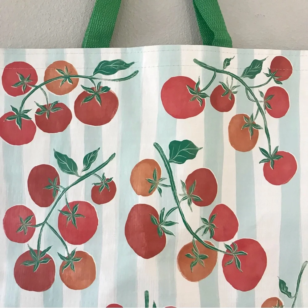 Tomato Print Reusable Shopper Tote Bag Green and Red